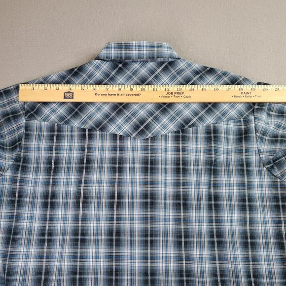 Ely Cattleman Western Shirt Large Blue Silver Plaid Pearl Cowboy Rodeo Dance - Picture 11 of 14